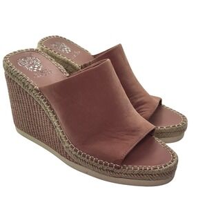 Vince Camuto Brissia Womens Size 11 Espadrille Wedge Mule Sandals Pink Leather